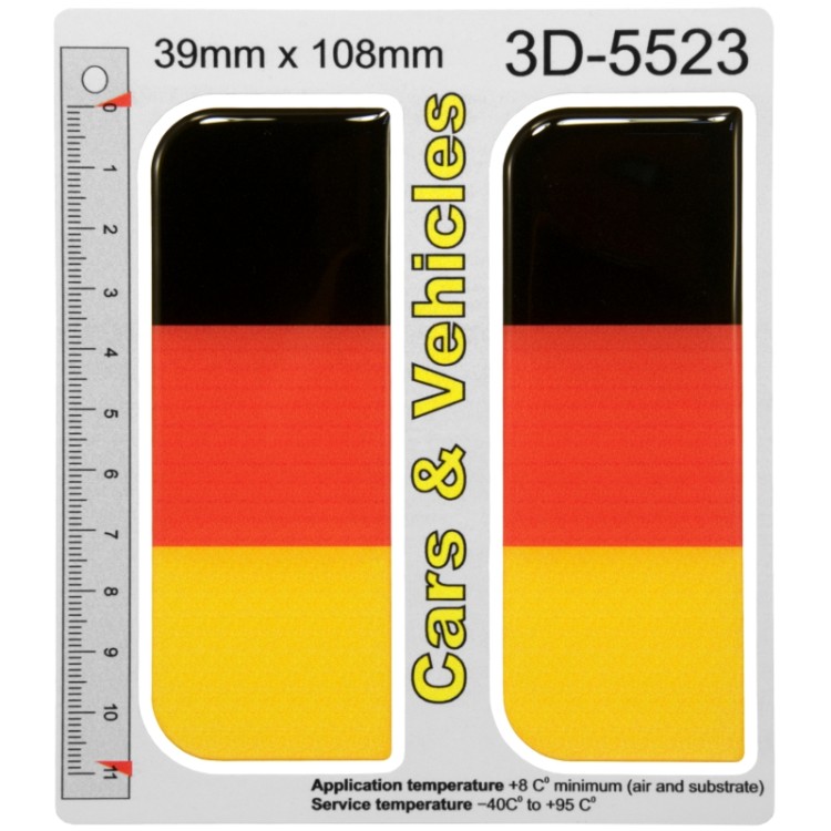 2x 39mm x 108mm Germany Tricolour Deutschland Flag Domed Number Plate Stickers Badge 3D Decals