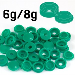 SMALL LIGHT GREEN PLASTIC SCREW COVER CAPS HINGED FOLD OVER SIZE 6g or 8g GAUGE
