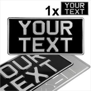 1x American Japanese Import USA 300x150  12"x6" Black and Silver Classic Pressed Number Plates +5 STICKY PADS