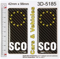 2x 42 x 98 mm Scotland CARBON paint SCO Euro Number Plate Decals Badges 3D Resin Gel Domed