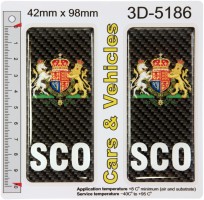 2x 42 x 98 mm Scotland CARBON SCO Coat of Arms Number Plate Decal Badges 3D Resin Gel Domed