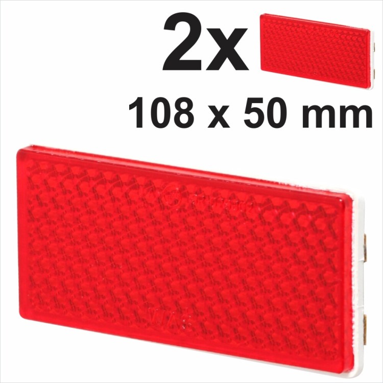 2x 108x50mm Self-Adhesive Red Oblong Rectangular stick on Trailer Reflectors