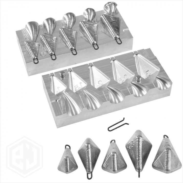 DIY Sea Fishing Lead Weights Pyramid Mould CNC Aluminium 5 in 1 mold 1oz to 3oz 
