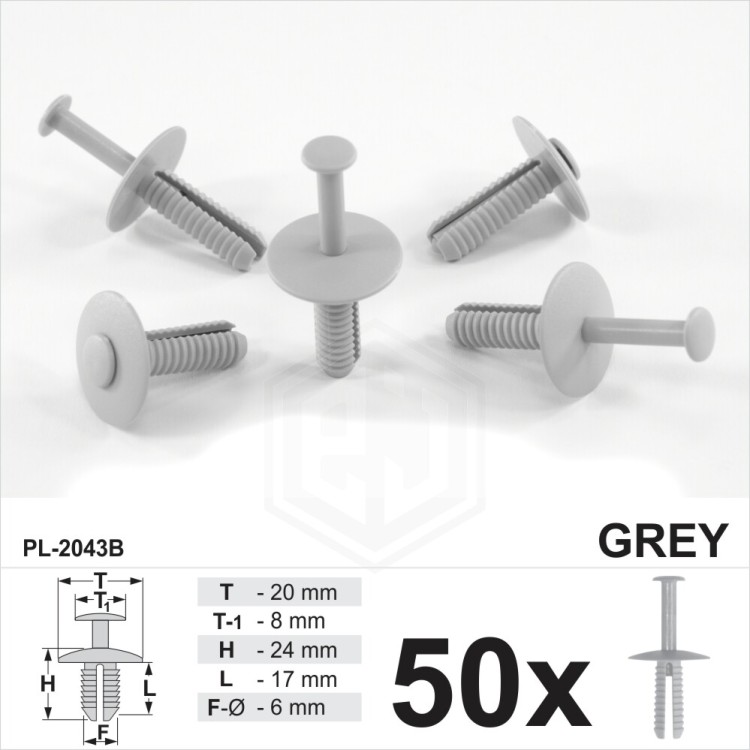 6mm Dia Grey Plastic Wheel Arch Bumper Rivet Body Panel Retaining Trim Clips