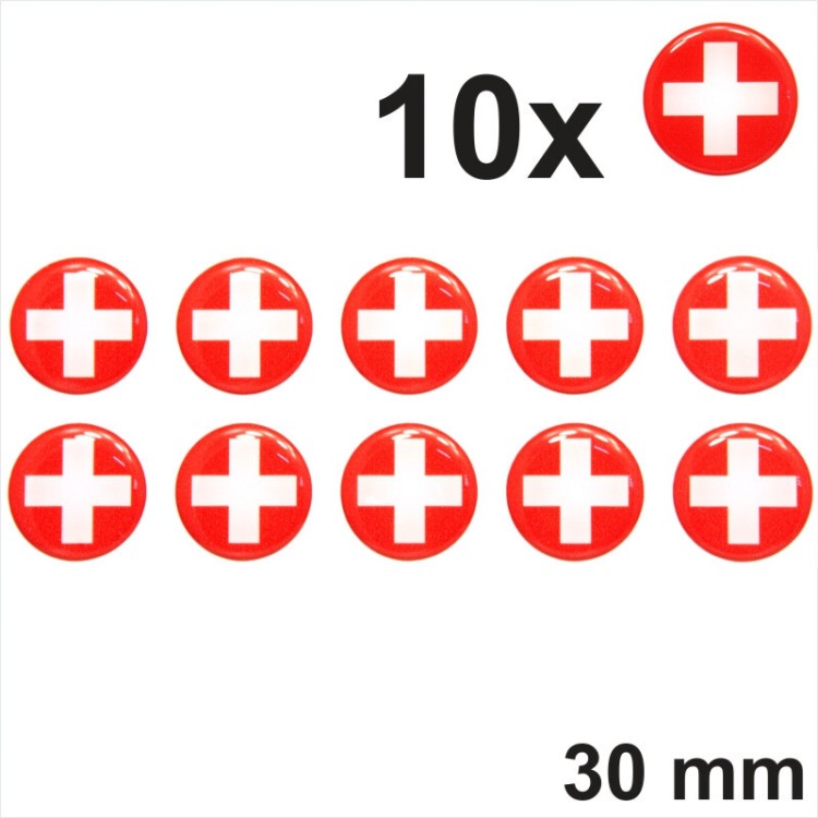10x Small 30mm Diameter Swiss Switzerlad Stickers Decal Gloss Domed GEL Resin CH