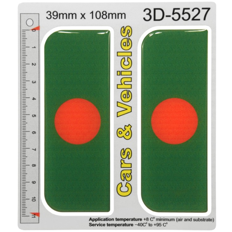 2x 39mm x 108mm Bangladesh Bangladeshi Asia Flag Domed Number Plate Stickers Badge 3D Decals