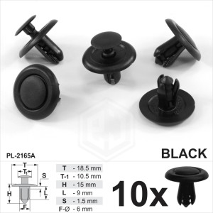 6mm Hole Black Plastic Trim Clips Bumpers Grille Wing Liner Splashguars Arch