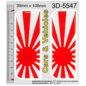 Japanese Rising Sun Flag 3D Domed Gel Car Stickers 39x108mm Red and White | Self-Adhesive Backing, UV & Fade Resistant, Resin Gel Dome, 5-Year Vinyl Lifespan
