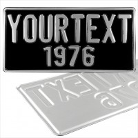 1x American 300x150 12"x6" Black and Silver USA Pressed Number Plates with name,date on bottom +5 STICKY PADS