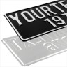 1x American 300x150 12"x6" Black and Silver USA Pressed Number Plates with name,date on bottom +5 STICKY PADS - 1x American 300x150 12"x6" Black and Silver USA Pressed Number Plates with name,date on bottom +5 STICKY PADS