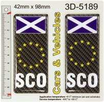 2x 42 x 98 mm CARBON SCO EU ES euro Saltire Flag Number Plate Decals Badges Resin Gel Domed