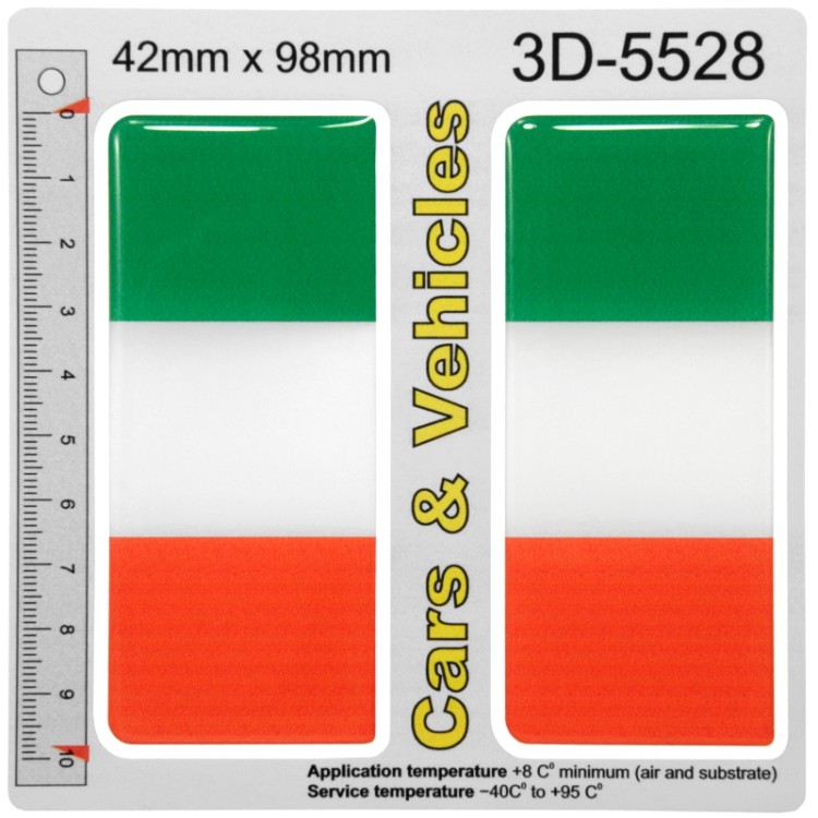 2x 42mm x 98mm Italy Italian Tricolour Flag Domed Number Plate Stickers Badge 3D Decals