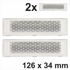 2x 126x34 mm Self-Adhesive White Oblong Rectangular stick on Reflectors Trailer