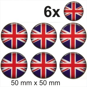 6x 50 mm Diameter UNION JACK FLAG Round Stickers Decal Gloss Domed GEL Resin UK