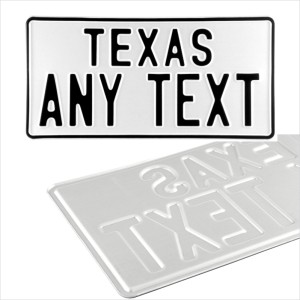 American 300x150 12"x6" White USA JAP Pressed Number Plate with name, date on top row +5 STICKY PADS