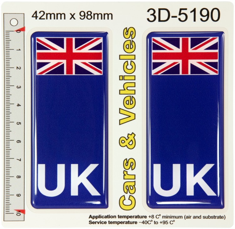 2x 42 x 98 mm UK Union Jack Flag Number Plate Resin 3d Gel Domed Stickers Decals Badges Car