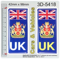 2x 42 x 98 mm UK Flag Hampshire County Number Plate Stickers 3D Gel Domed Decals Badges