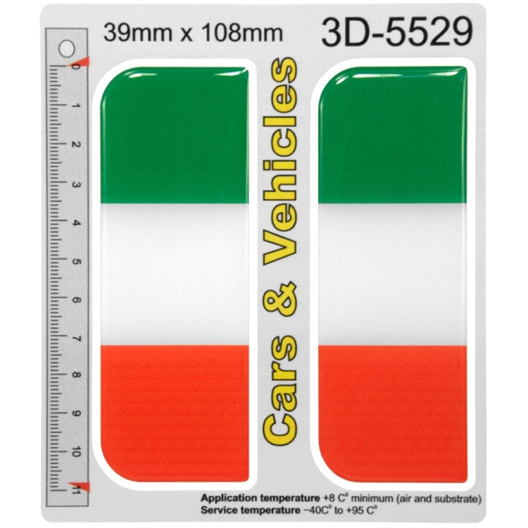 2x 39mm x 108mm Italy Italian Tricolour Flag Domed Number Plate Stickers Badge 3D Decals