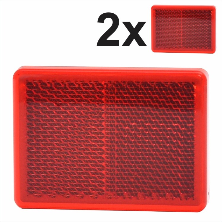 2x 55x40mm Self-Adhesive Red Square Rectangular Trailer Stick on Reflectors Rear