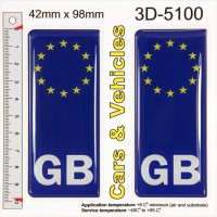 2x 42 x 98 mm GB EU stars European Number Plate 3D Stickers Decals Badges Resin Gel Domed