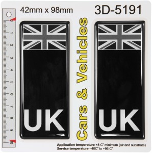 2x 42 x 98 mm UK Black Union Jack Flag Number Plate Resin 3d Domed Stickers Decals Badges