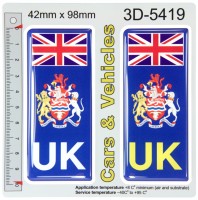 2x 42 x 98 mm UK Flag Herefordshire County Number Plate Stickers 3D Gel Domed Decals Badges