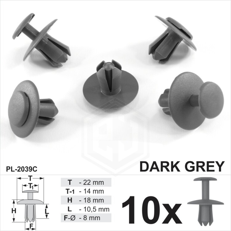 Push Fit Dark Grey Plastic Rivet Clips Wheel Arch Lining Bumper Engine Guard