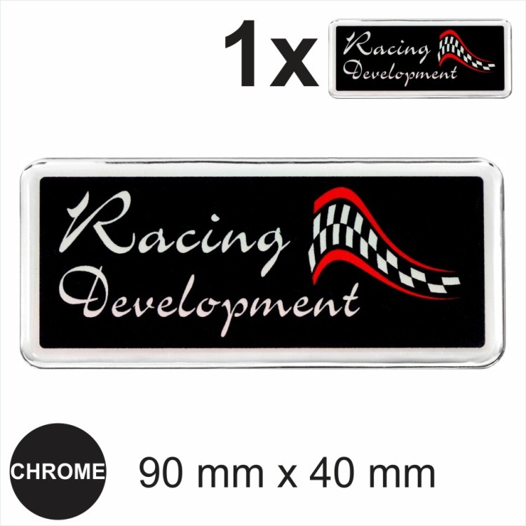 RACING DEVELOPMENT 3D Chrome Sticker Car Domed Resin Badge Emblem Decal Adhesive