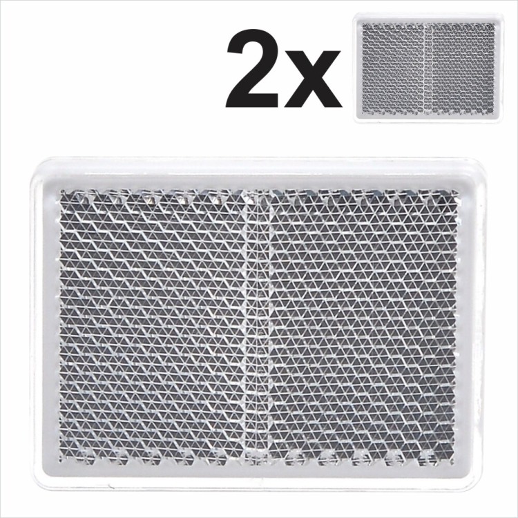 2x 55x40mm Self-Adhesive White Square Rectangular Trailer Stick on Reflectors