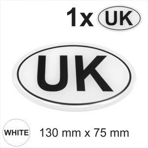 UK Oval 130mm Black on White Retro Gloss Sticker Dome Car Van 3D Gel Resin Decal