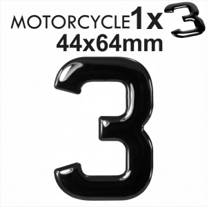 Number 3 3D Gel MOTORCYCLE MOTORBIKE BIKE digit number plates Black Domed Resin Making DIY Registration UK REG