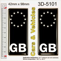 2x 42 x 98 mm GB ES stars European EU Number Plate Black Stickers Decals Badges Resin Domed