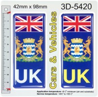 2x 42 x 98 mm UK Flag Hertfordshire County Number Plate Stickers 3D Gel Domed Decals Badges