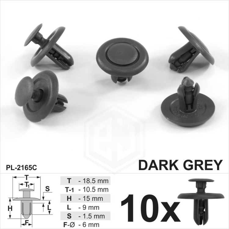6mm Hole Dark Gray Plastic Trim Clips Bumpers Wing Liner Splashguars Arch