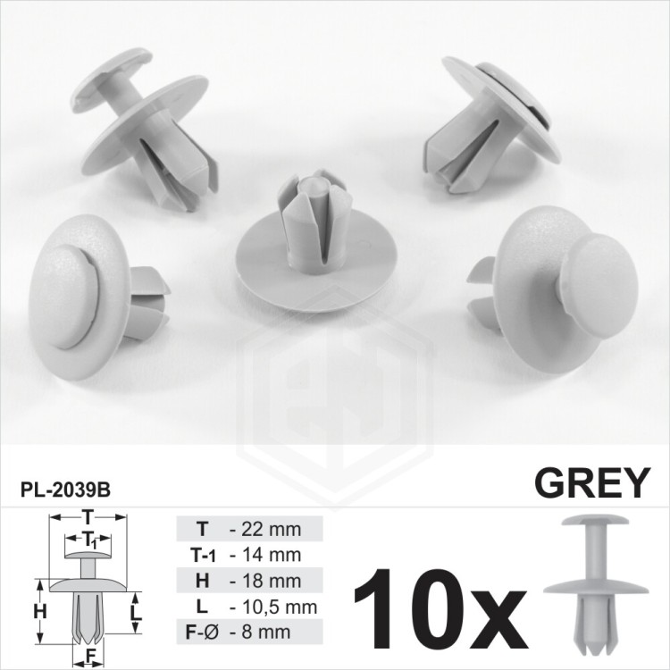 Push Fit Grey Plastic Rivet Clips 8mm Wheel Arch Lining Bumper Engine Guard