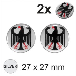 2x 27 mm Germany Eagle Siver Round Moto Helmet Sticker Decal Domed Gel 3D