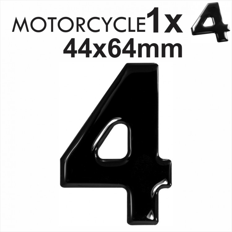 Number 4 3D Gel MOTORCYCLE MOTORBIKE BIKE digit number plates Black Domed Resin Making DIY Registration UK REG