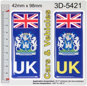 2x 42 x 98 mm UK Flag Isle of Wight County Number Plate Stickers 3D Gel Domed Decals Badges