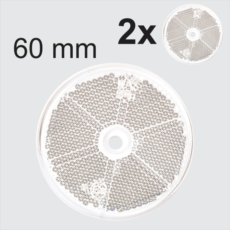 2x 60mm E-Approved Front White Round Circular screw Trailer Caravan Reflectors