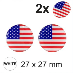 2x 27 mm USA United States US Round Car Moto Helmet Sticker Decal Domed Gel 3D