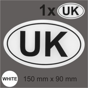 UK Oval 150mm Black on White Retro Gloss Sticker Dome Car Van 3D Gel Resin Decal