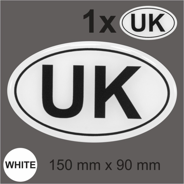 UK Oval 150mm Black on White Retro Gloss Sticker Dome Car Van 3D Gel Resin Decal