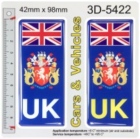 2x 42 x 98 mm UK Flag Kent County Number Plate Stickers 3D Gel Domed Decals Badges
