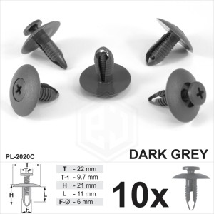 6mm Hole Dark Grey Screw Fit Rivet Trim Clips Panel Bumper Wheel Arch Lining