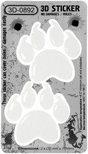 1 Pair White Wolf Dog Cat Paw 3D Stickers Decal Domed Resin Cars Walls 70x70 mm
