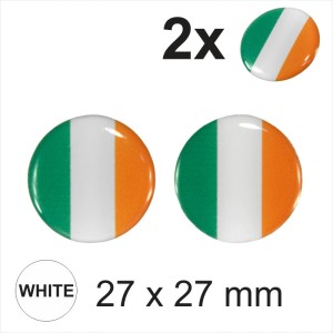 2x 27mm Diameter Ireland Irish Tricolour small Round Sticker Gloss Domed Gel 3D