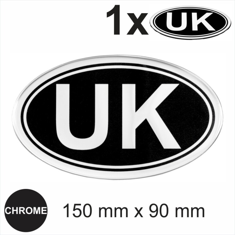 UK Oval 150x90 RETRO Vintage Chrome Metallic Sticker Dome Car 3D Gel Resin Decal