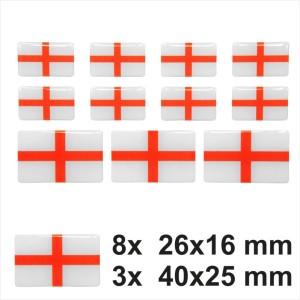 8x 26x16 and 3x 40x25 mm England FLAG Stickers Decal Gloss Domed GEL Resin ENG